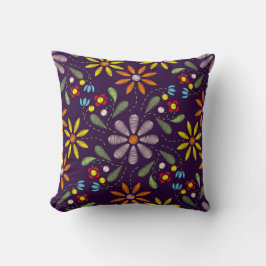Cojín Decorativo Bordado Floral Rojo Amarillo Naranja Rosa Verde