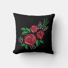 Cojín Decorativo Bordado Imprimir rosa roja verde salir flor blanca