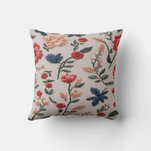 Cojín Decorativo Bordados Flores Delicadas sobre un fondo beige