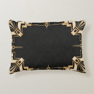 Cojín Decorativo Borde Art Déco Negro y Dorado