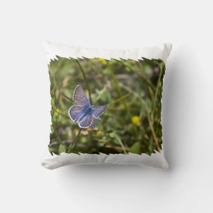 Cojín Decorativo Borde blanco de mariposa azul