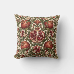 Cojín Decorativo Borde Botánico Ornamentado de Granada Roja
