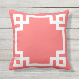 Cojín Decorativo Borde de clave de coral y griego blanco