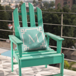 Cojín Decorativo Borde de clave griega Verde azulada y blanca de lo