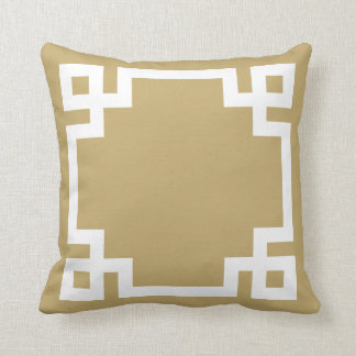 Cojín Decorativo Borde de claves griega dorada y blanca