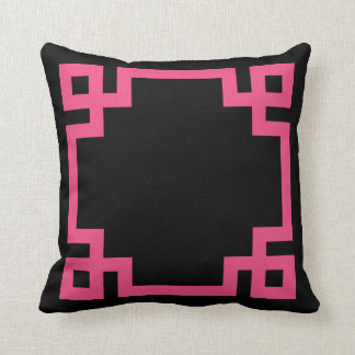 Cojín Decorativo Borde de claves griegas negro y rosa caliente