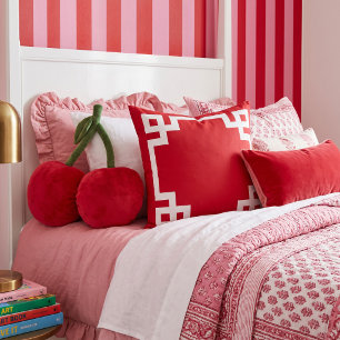 Cojín Decorativo Borde de llave griega rojo y blanco