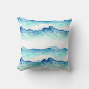 Cojín Decorativo Borde de olas del océano en acuarela