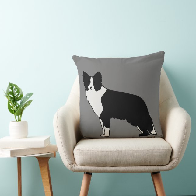 Cojín Decorativo Borde de Perro Collie Resumen Ilustracion Gris (Silla)