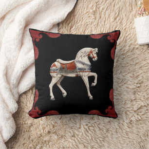 Cojín Decorativo Borde de serpenteante rojo de caballo de carrusel