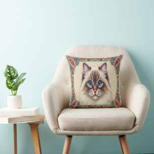 Cojín Decorativo Borde enmarcado de color de gato de Birman decorat