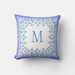 Cojín Decorativo Borde floral de nomeclatura chic azul