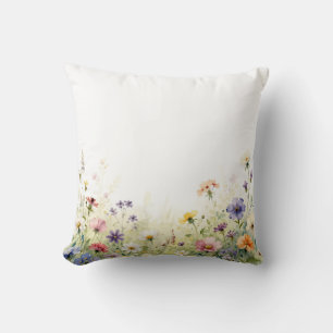 Cojín Decorativo Borde floral pastel de pradera de flores silvestre