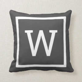 Cojín Decorativo Borde Monograma Gris Gráfico Elegante