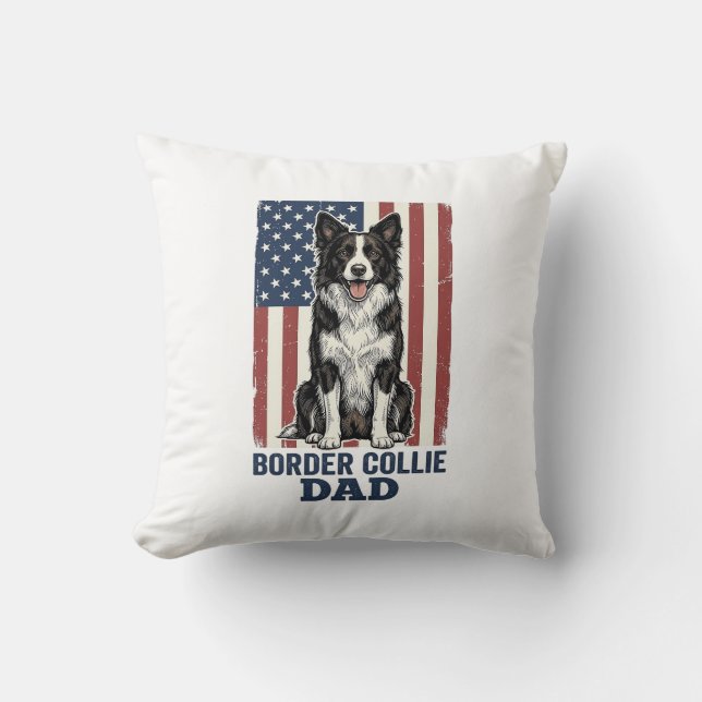 Cojín Decorativo Border Collie Dad Patriotic Vintage Dog Shirt Desi (Anverso)