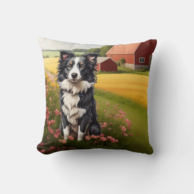 Cojín Decorativo Border Collie en granja (Anverso)