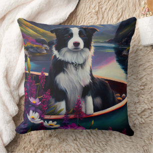 Cojín Decorativo Border Collie en una Paleta: Una Aventura Escénica