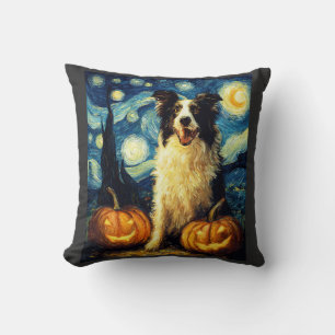Cojín Decorativo Border Collie Halloween de Otoño Calabaza