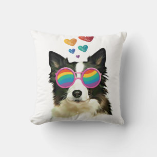 Cojín Decorativo Border Collie Perro con Corazones Día de San Valen