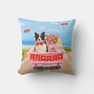 Cojín Decorativo Border Collie Perro Día de San Valentín Camión Cor