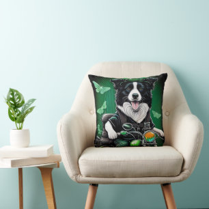 Cojín Decorativo Border Collie Perro Montando Bicicleta Día de San 
