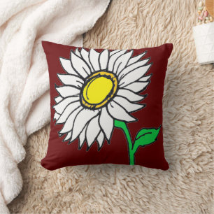 Cojín Decorativo Borgoña de moda rojo margarita girasol blanco amar