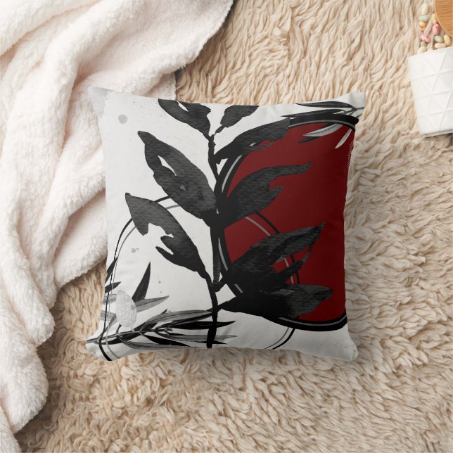 Cojín Decorativo Borgoña gris y negro abstracto artístico acuarela (Manta)
