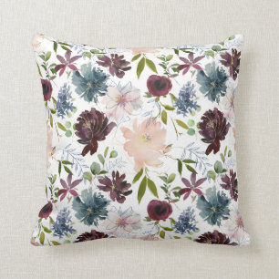 Cojín Decorativo Borgoña, Rubor y Floral Naval