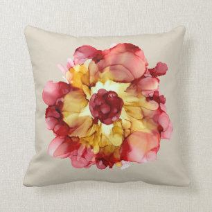 Cojín Decorativo Borgoña y Camellia dorada floral (fondo de lino)