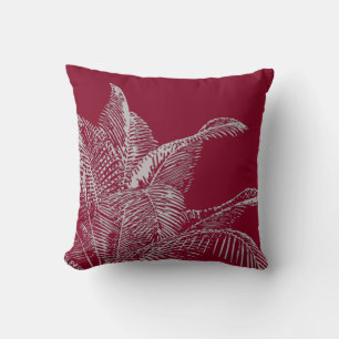 Cojín Decorativo Borgoña y gris botánico  Palm tropical elegante