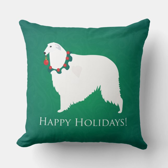 Cojín Decorativo Borzoi Happy Holidays Design (Anverso)