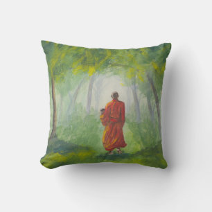Cojín Decorativo Bosque asiático, pintura de monjes acrílicos.