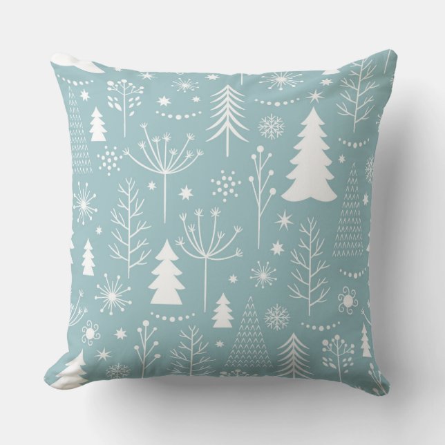 Cojín Decorativo Bosque azul claro del día de fiesta (Anverso)
