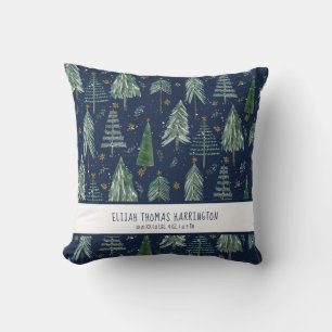 Cojín Decorativo Bosque boscoso azul de la marina que nieva las est