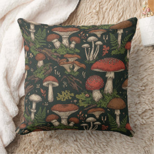 Cojín Decorativo Bosque Botánico de Hongos Vintage