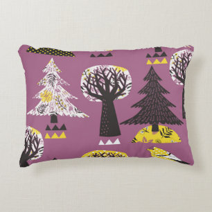 Cojín Decorativo Bosque colorido con aves, baldosas sin costura.