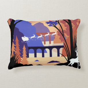 Cojín Decorativo Bosque Crepuscular Trineo de Santa Navidad
