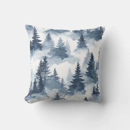Cojín Decorativo Bosque de acuarela azul brumoso