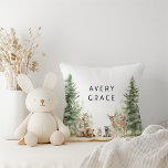 Cojín Decorativo Bosque de animales de bosque con nombre de bebé<br><div class="desc">Presentamos a nuestros animales de bosque con almohada de lanzamiento de nombre de bebé - perfecto para una celebración tierna y caprichosa! Con una temática de selva acuática moderna con criaturas adorables como zorro, oso marrón, conejo y ciervo, es ideal para una ducha de género neutro. Este diseño bohemio ofrece...</div>