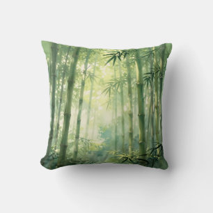 Cojín Decorativo Bosque de Bambú Sereno Resplandor de Niebla