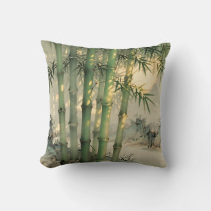 Cojín Decorativo Bosque de Bambú Verde Tinta China