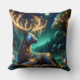 Cojín Decorativo Bosque de Ciervo Cibernético Fantasía Lindo