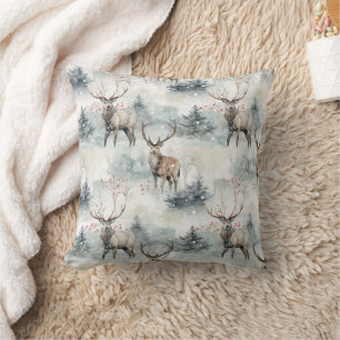 Cojín Decorativo Bosque de ciervos acuarela de invierno (4)