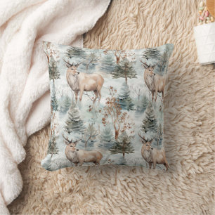 Cojín Decorativo Bosque de ciervos acuarela de invierno (6)