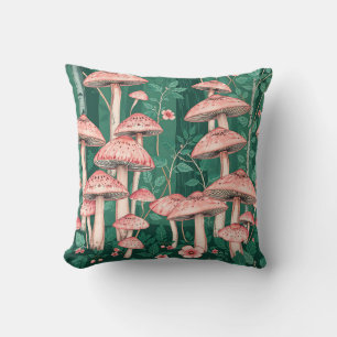 Cojín Decorativo Bosque de Hongos Rosados Patrón Woodland Naturecor