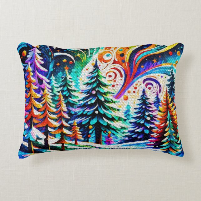 Cojín Decorativo Bosque de invierno cósmico (Anverso)