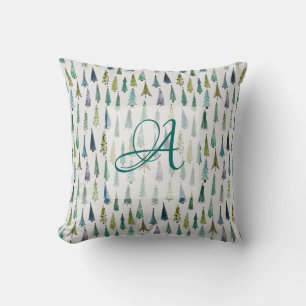 Cojín Decorativo Bosque de Invierno Patrón de Pinos Monogramado Dec
