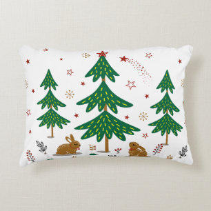 Cojín Decorativo Bosque de Navidad estrellado con conejos