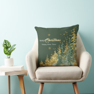 Cojín Decorativo Bosque de Pino Verde Feliz Navidad