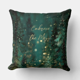 Cojín Decorativo Bosque dorado mágico verde turquesa Bokeh